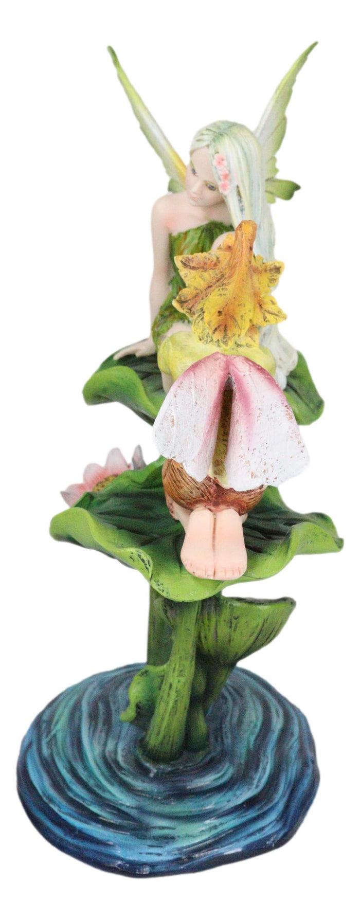 Green Pixie Tribal Fairy Sharing Thoughts With Buddy Elf By Lily Pond Figurine