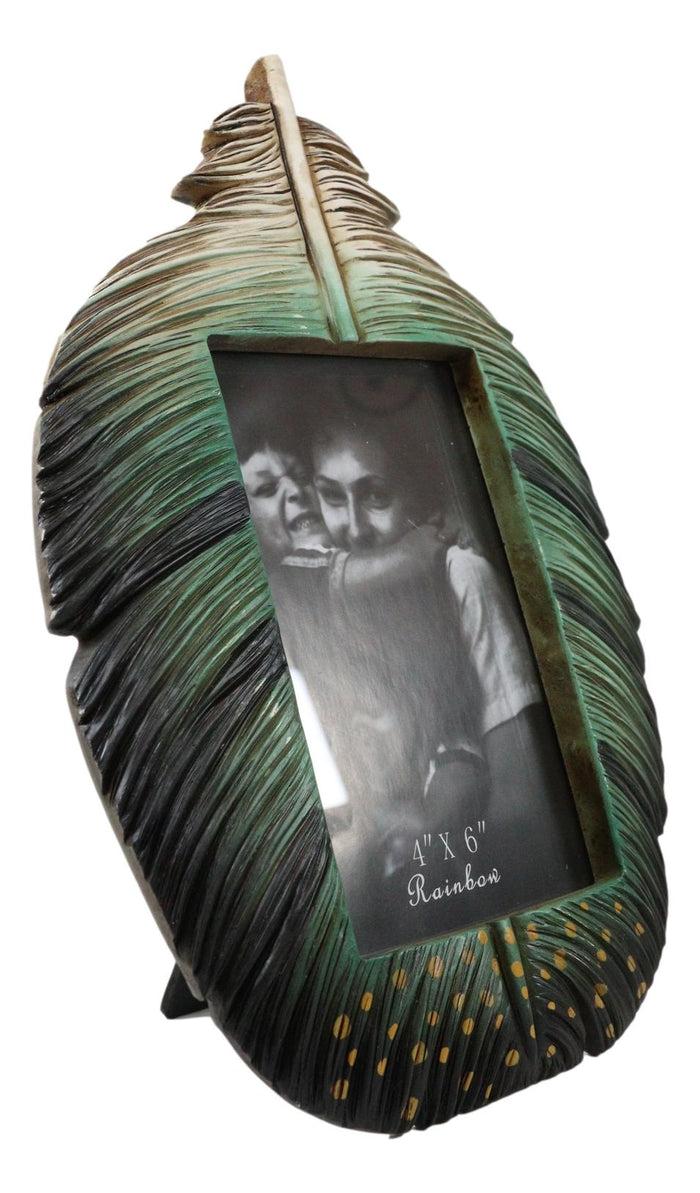 Green Southwestern Native Indian Butterfly Spotted Feather Picture Frame 4"X6"