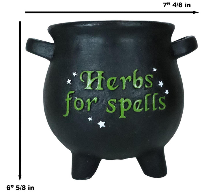 Green Thumb Witch Gardening Black Herbs For Spells Cauldron Planter Pot 7.5"D