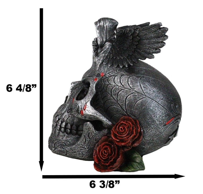 Grim Reaper Skeleton Angel Of Death Praying On Tribal Skull Red Roses Figurine