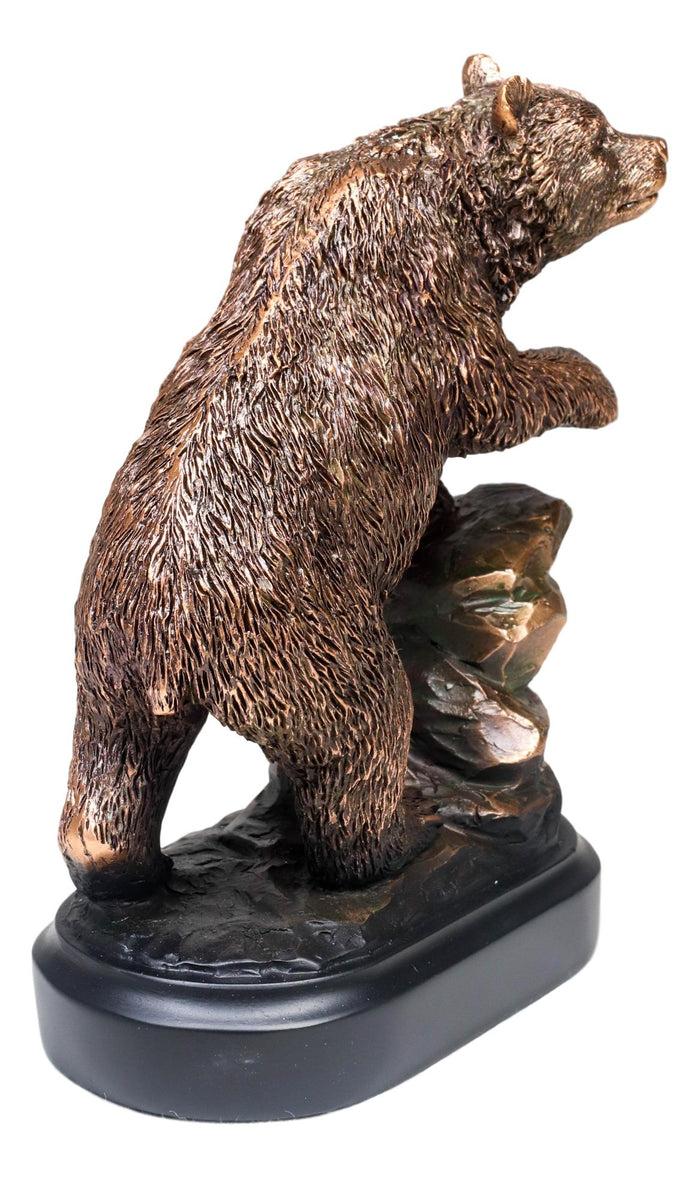 Grizzly Bear Climbing On River Rock Statue 6.25"Tall Bronze Electroplated Resin