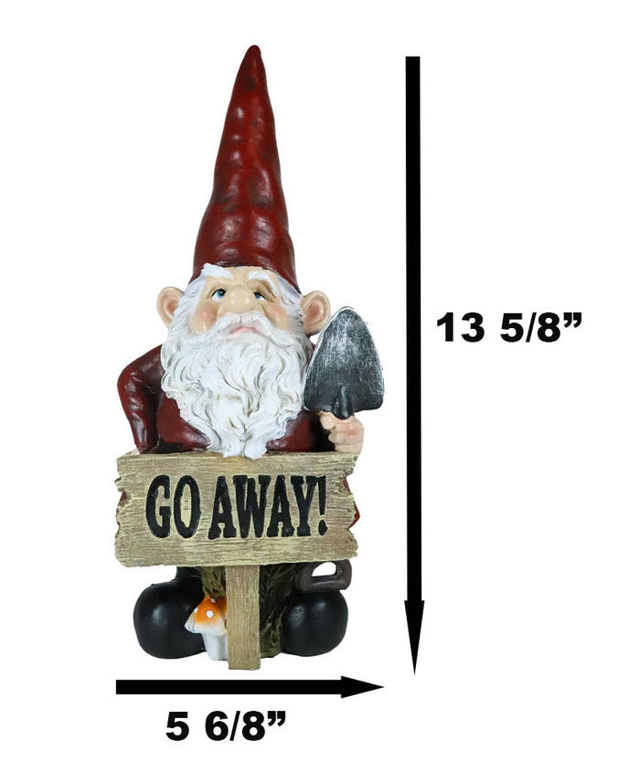 Grumpy Mr Gnome Grandpa With Shovel Standing By 'Go Away ' Yard Sign Figurine