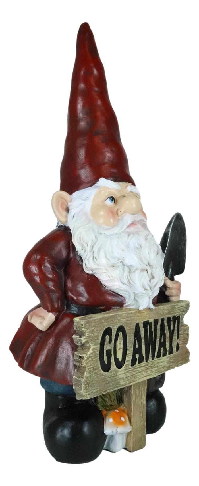 Grumpy Mr Gnome Grandpa With Shovel Standing By 'Go Away ' Yard Sign Figurine