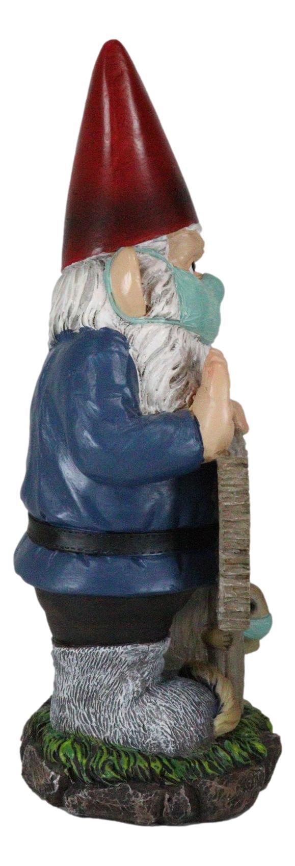 Grumpy Mr Gnome Wearing Mask With 'No Shoes Shirt Mask No Service' Sign Figurine