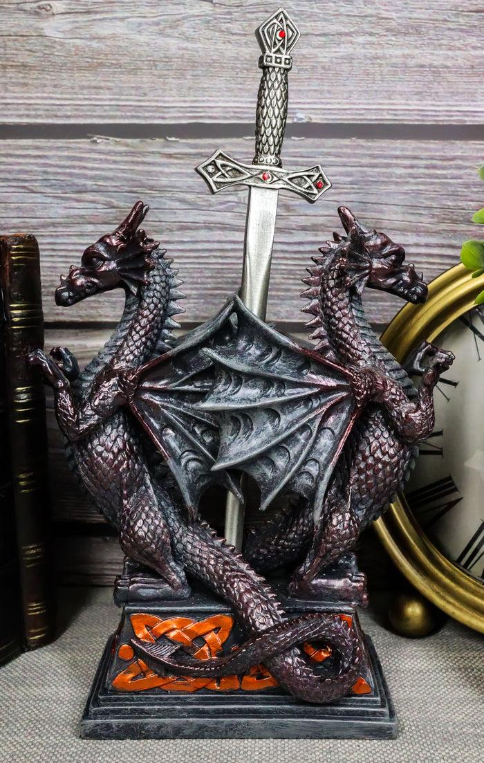 Guardian Double Dragons With Celtic Rune Sword Letter Opener Figurine Set
