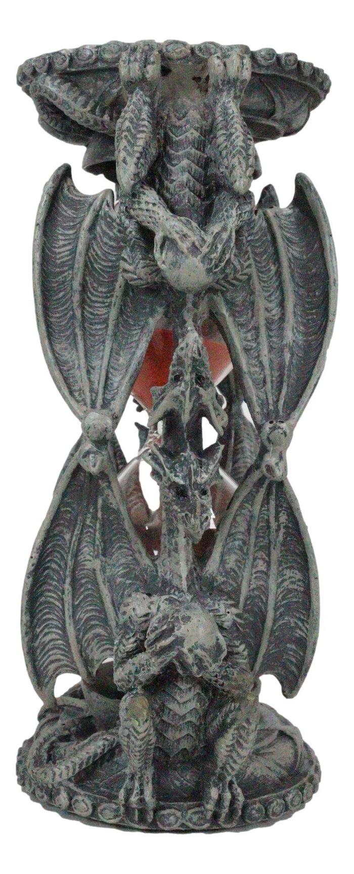Guardian Gargoyle Dragons On Gothic Tower Pedestal Pillars Sand Timer Figurine