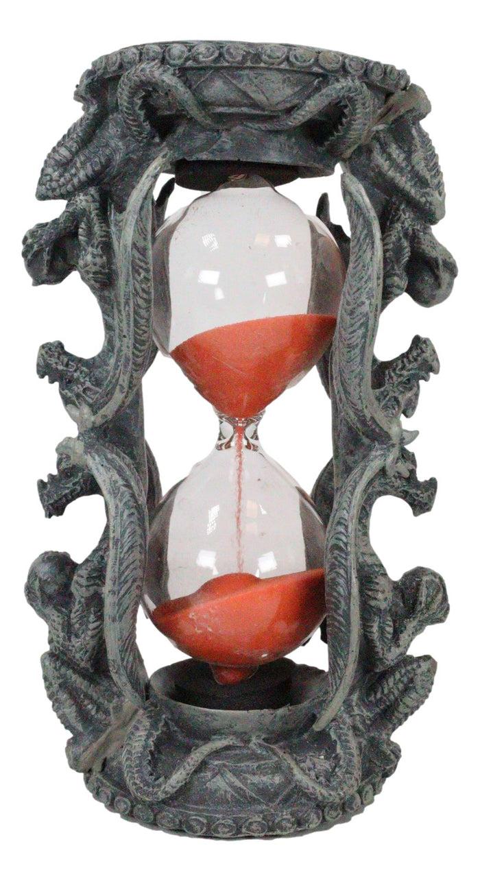 Guardian Gargoyle Dragons On Gothic Tower Pedestal Pillars Sand Timer Figurine