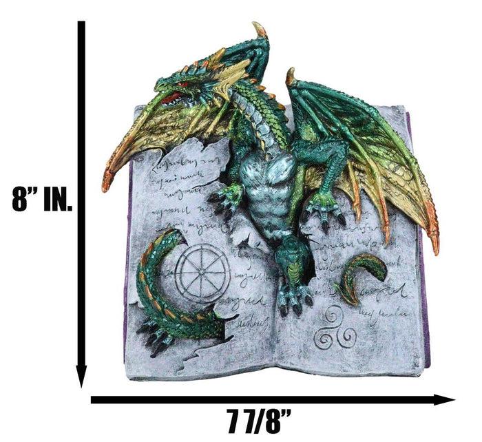 Guardian Of Bibliography Gold Green Dragon Emerging Out Of Spell Book Figurine