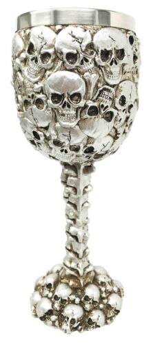 Gun Metal Silver Ossuary Skull Heaps Graveyard Of Lost Souls Wine Goblet Chalice