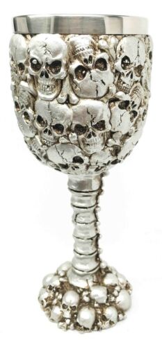 Gun Metal Silver Ossuary Skull Heaps Graveyard Of Lost Souls Wine Goblet Chalice