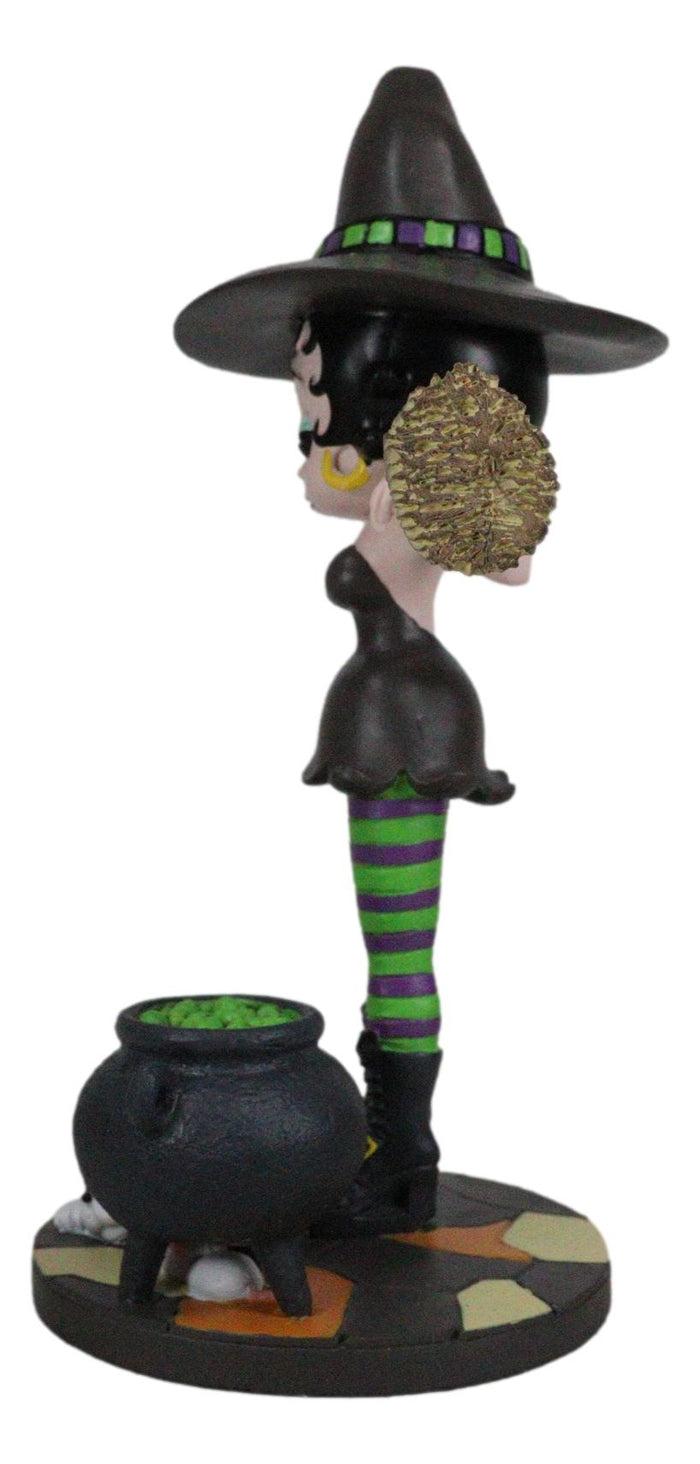 Halloween Witch Betty Boop And Pudgy Dog With Broomstick And Cauldron Figurine