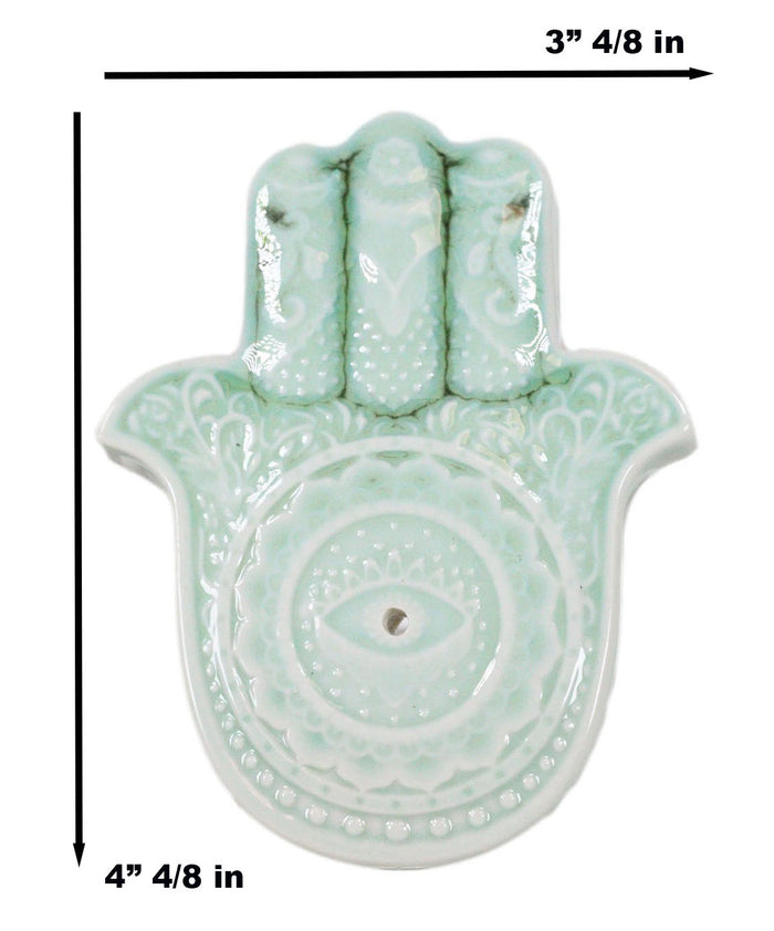 Hamsa Palm Protection From The Evil Eve Ceramic Round Disc Incense Stick Burner
