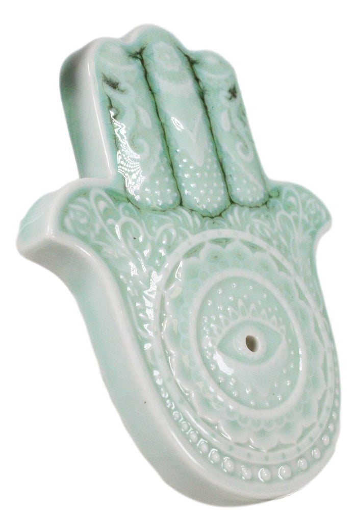 Hamsa Palm Protection From The Evil Eve Ceramic Round Disc Incense Stick Burner
