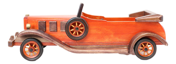 Hand Made Wood Retro Antique Style Orange Convertible Car Wine Holder Figurine