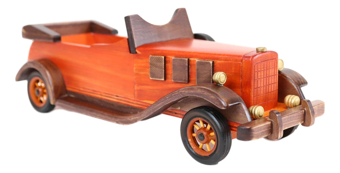 Hand Made Wood Retro Antique Style Orange Convertible Car Wine Holder Figurine
