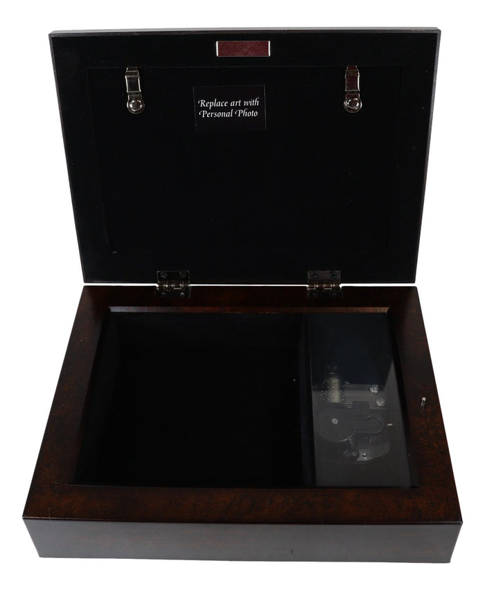 Happy 40th Anniversary Burlwood With Silver Scrollwork Musical Trinket Box