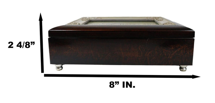 Happy 50th Anniversary Burlwood With Silver Scrollwork Musical Trinket Box