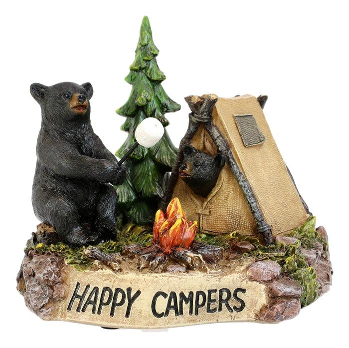 Happy Campers Rustic Black Bear And Cub Roasting Marshmallow By Bonfire Statue