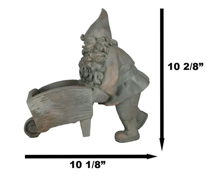 Hardworking Mr Gnome Pushing Wheelbarrow Cart Floral Planter Vase Garden Statue