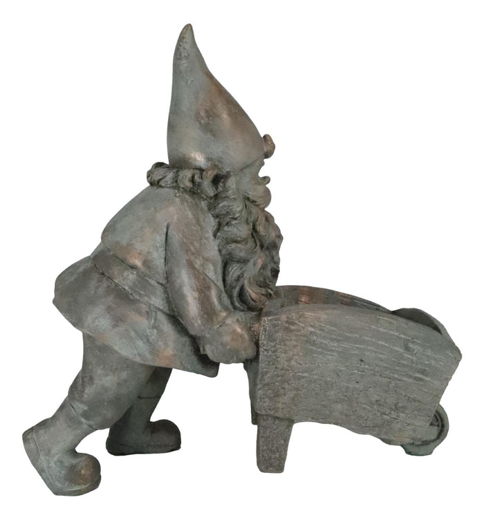 Hardworking Mr Gnome Pushing Wheelbarrow Cart Floral Planter Vase Garden Statue