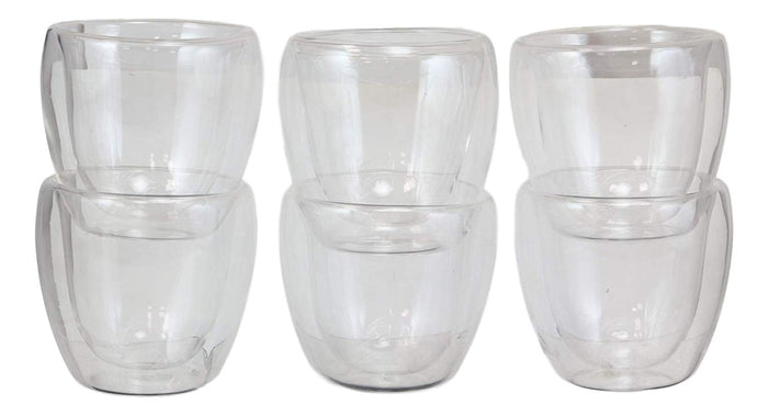 Heat Thermal Resistant Double Wall Glass Sake Or Tea Cup Set Of 6 Shot Cups 3oz