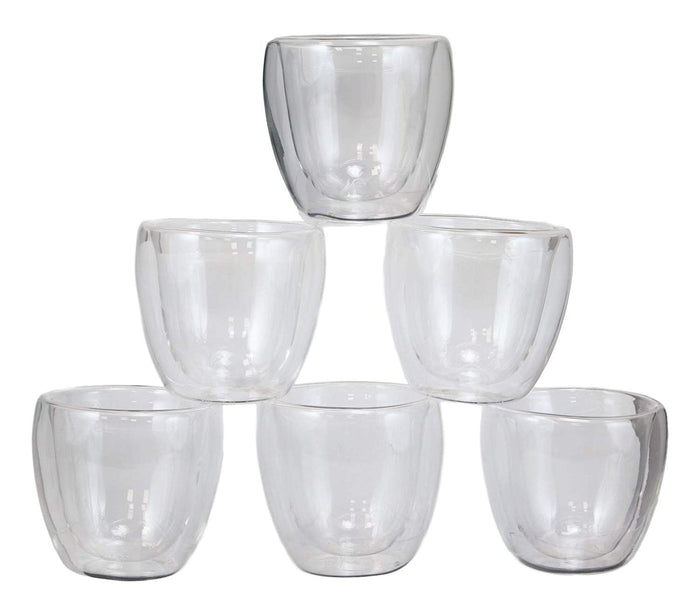 Heat Thermal Resistant Double Wall Glass Sake Or Tea Cup Set Of 6 Shot Cups 3oz