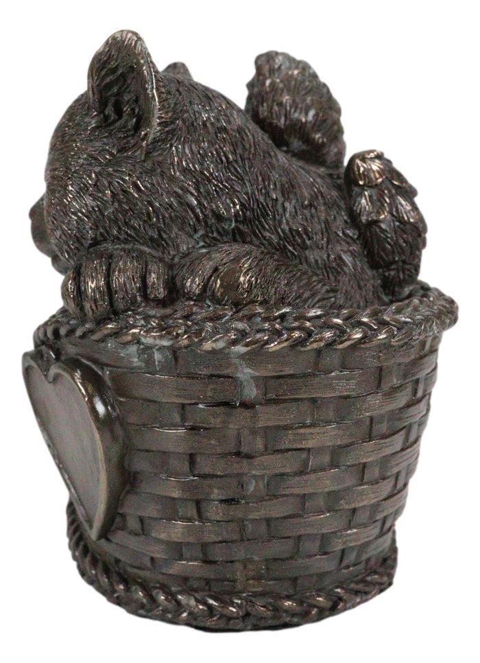 Heavenly Angel Cat Sleeping In Wicker Bed Cremation Urn Pet Memorial Statue