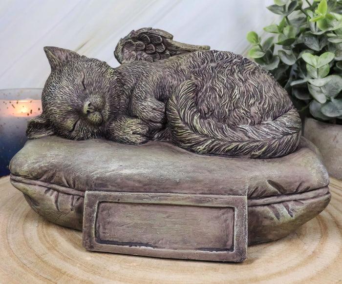 Heavenly Angel Cat Sleeping On Pillow Cremation Urn Small Pet Memorial Statue