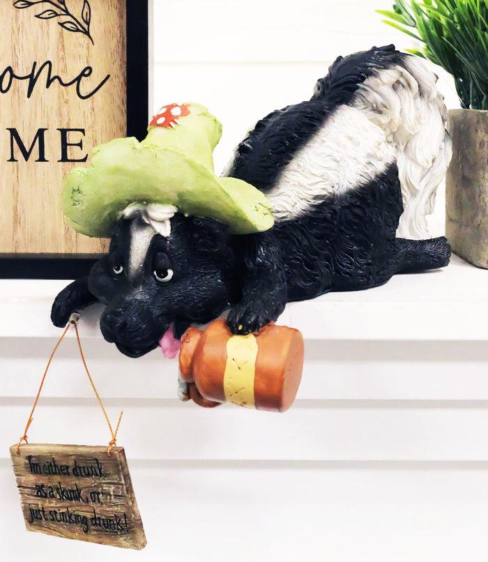 Hillbilly Skunk With Hat and Mead Cup Holding Funny Drunk Sign Shelf Sitter