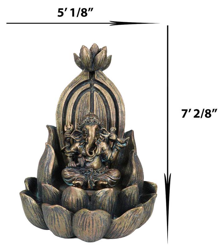 Hindu Elephant God Ganesha On Lotus Throne Backflow Cone Incense Burner Figurine