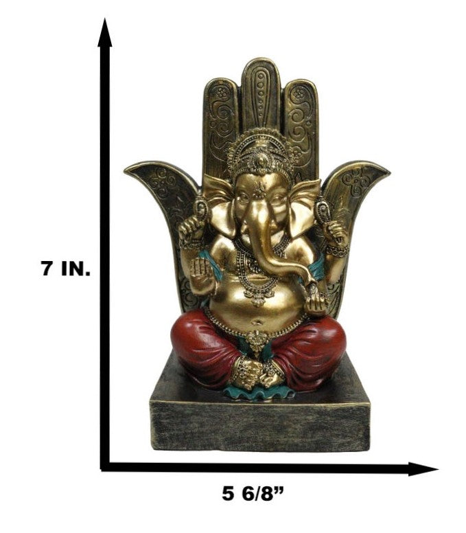 Hindu Elephant God Ganesha Seated On Hamsa Palm Hand Of God Throne Figurine