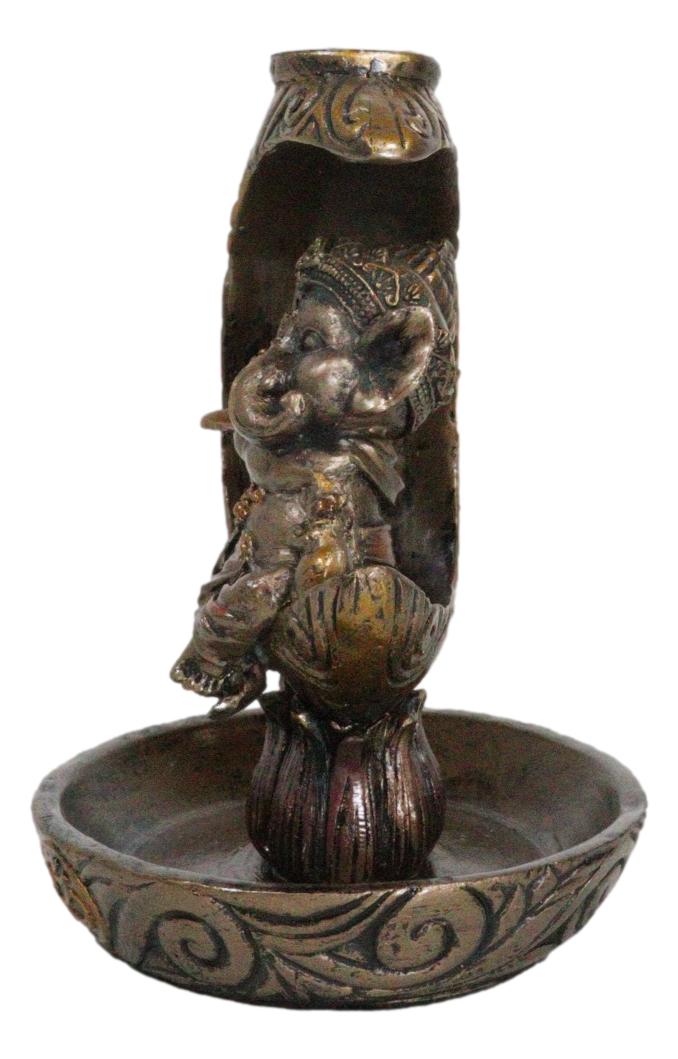 Hindu God Baby Ganesha Playing Flute On Crescent Moon Backflow Incense Burner