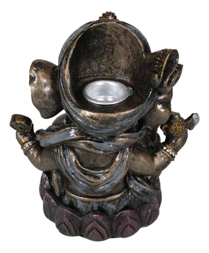 Hindu God Ganapati Baby Ganesha Playing Flute On Lotus Backflow Incense Burner
