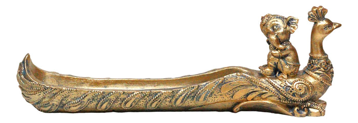 Hindu God Ganapati Baby Ganesha Seated On Peacock Incense Stick Burner Holder
