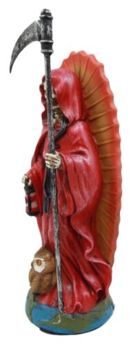 Holy Death Santa Muerte Holding Scythe In Red Tunic Robe Day Of The Dead Statue