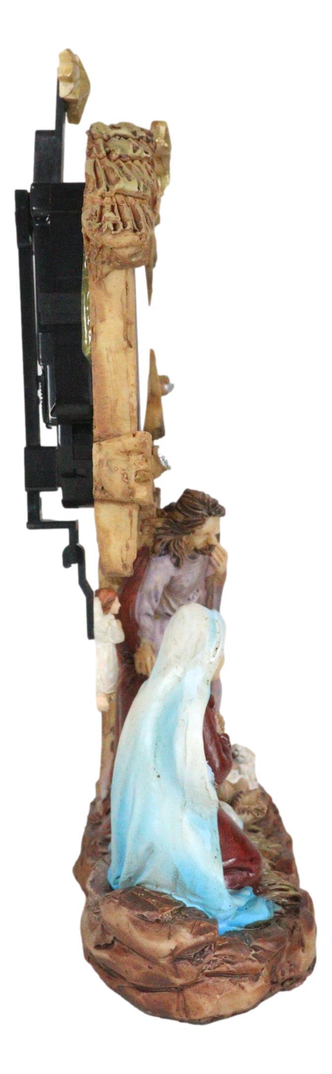 Holy Family Nativity Mary Joseph And Baby Jesus In Manger Pendulum Table Clock