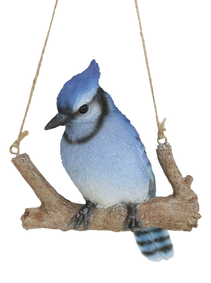 Home Garden Hanging Blue Jay Passerine Bird Perching On Branch Figurine Decor