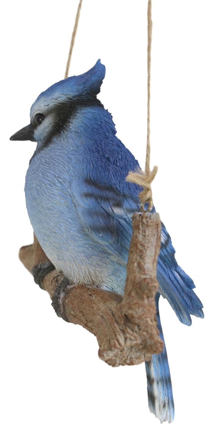 Home Garden Hanging Blue Jay Passerine Bird Perching On Branch Figurine Decor