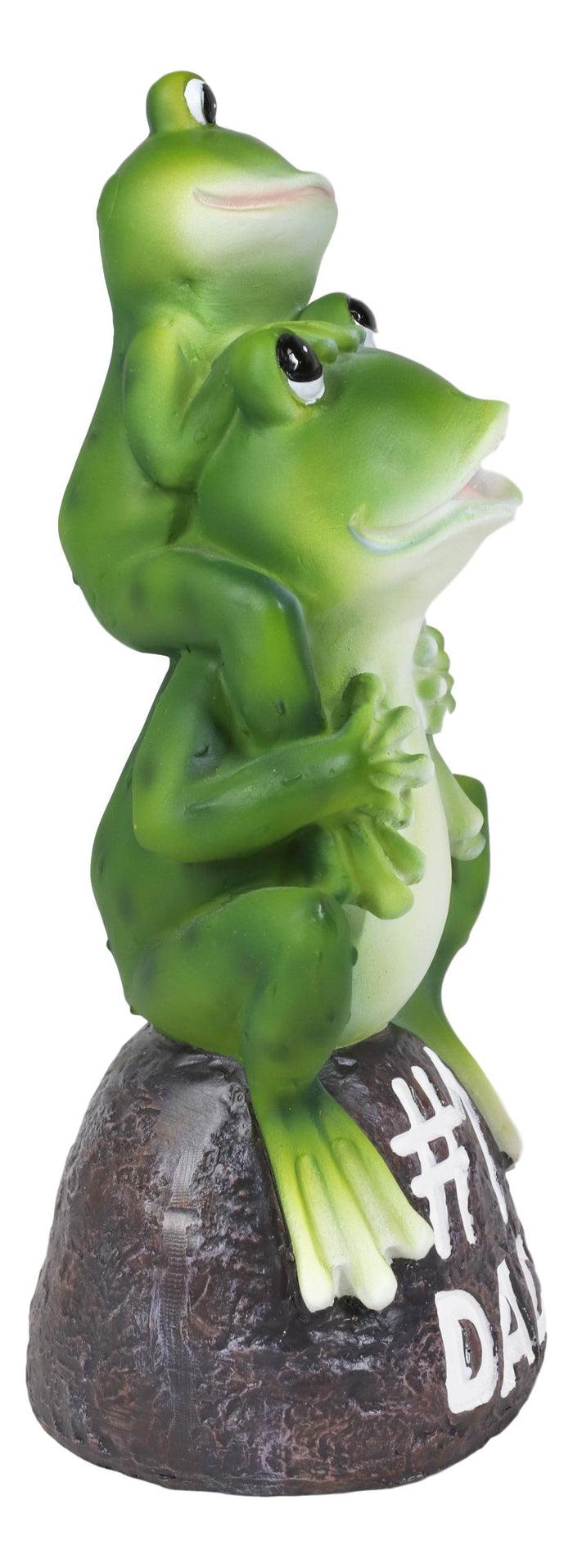 Hoppy Daddy World's No #1 Dad Piggybacking Frog Family On Boulder Rock Figurine