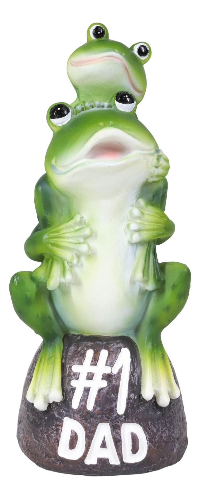 Hoppy Daddy World's No #1 Dad Piggybacking Frog Family On Boulder Rock Figurine