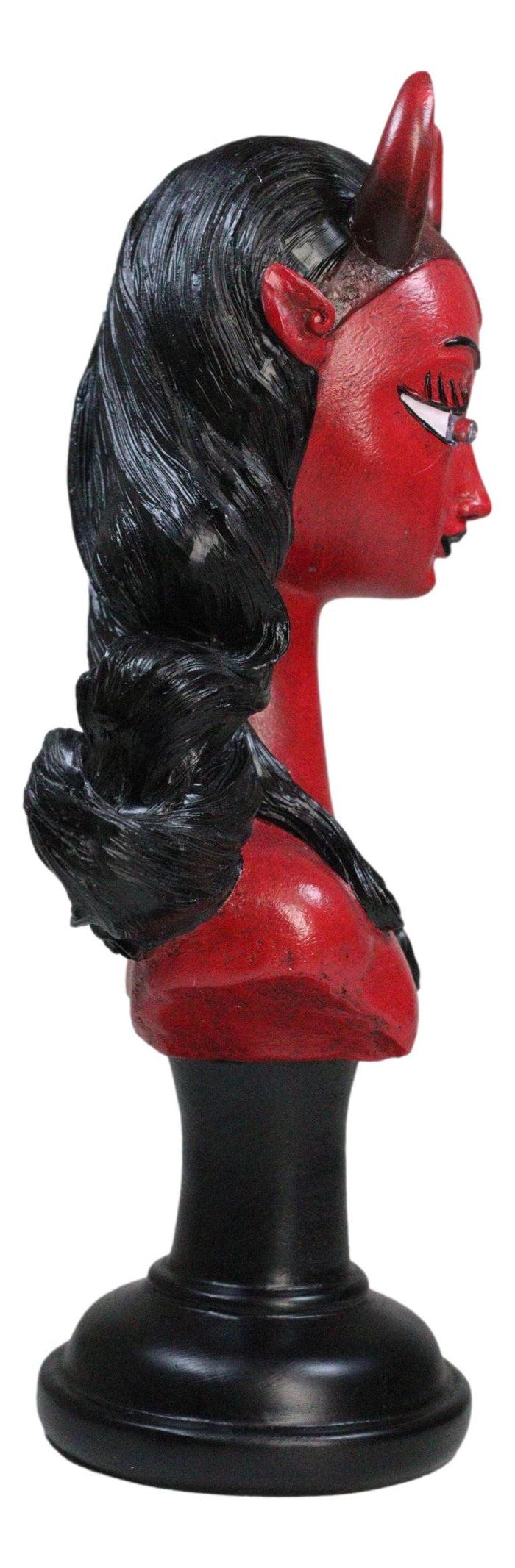 Horned Lilith Hell Demon Devil Queen Bust Figurine With Green LED Light Up Eyes