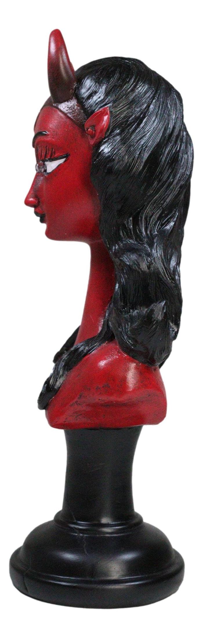 Horned Lilith Hell Demon Devil Queen Bust Figurine With Green LED Light Up Eyes