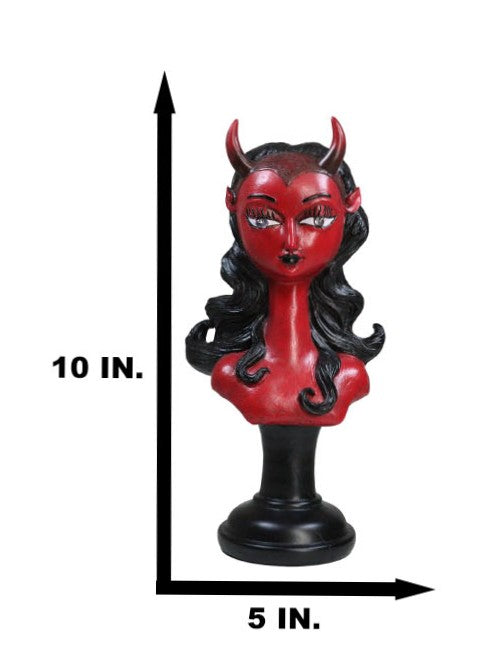 Horned Lilith Hell Demon Devil Queen Bust Figurine With Green LED Light Up Eyes