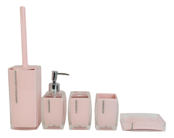Hot Pink Austrian Crystals 6 Piece Chic Bathroom Vanity Accessories Gift Set