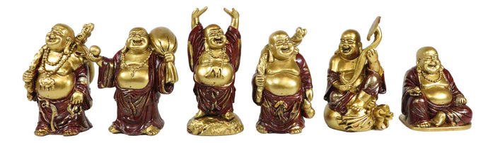 Hotei Fat Buddha Maitreya Laughing Budai Of Prosperity Miniature Figurine Set