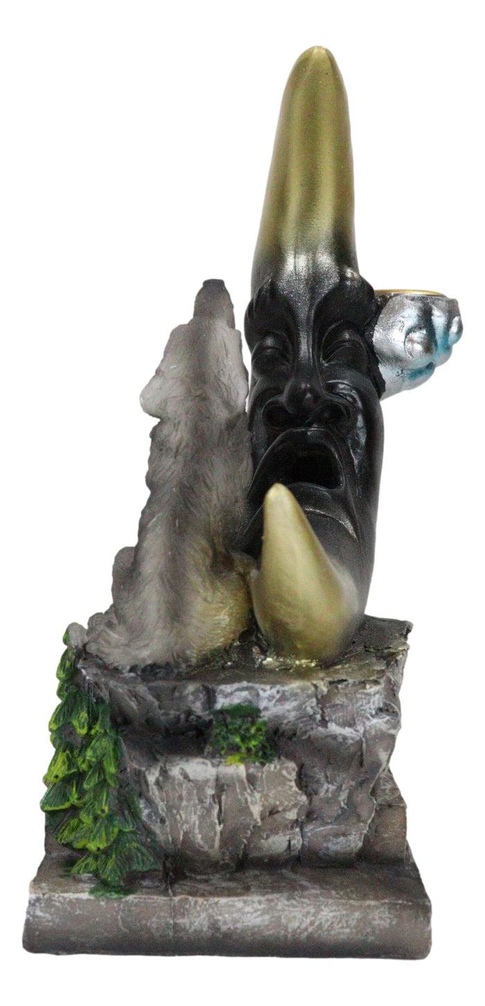 Howling Wolf Guardian Of The Sacred Crescent Moon Backflow Cone Incense Burner