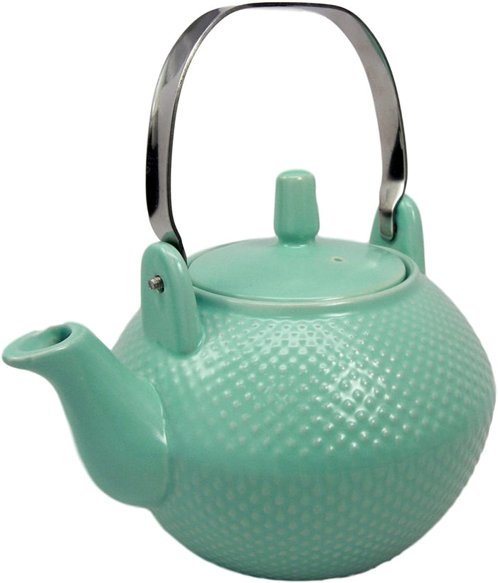 Imperial Spotted Texture Teapot With Stainless Steel Handle 28oz (Aquamarine Blue)