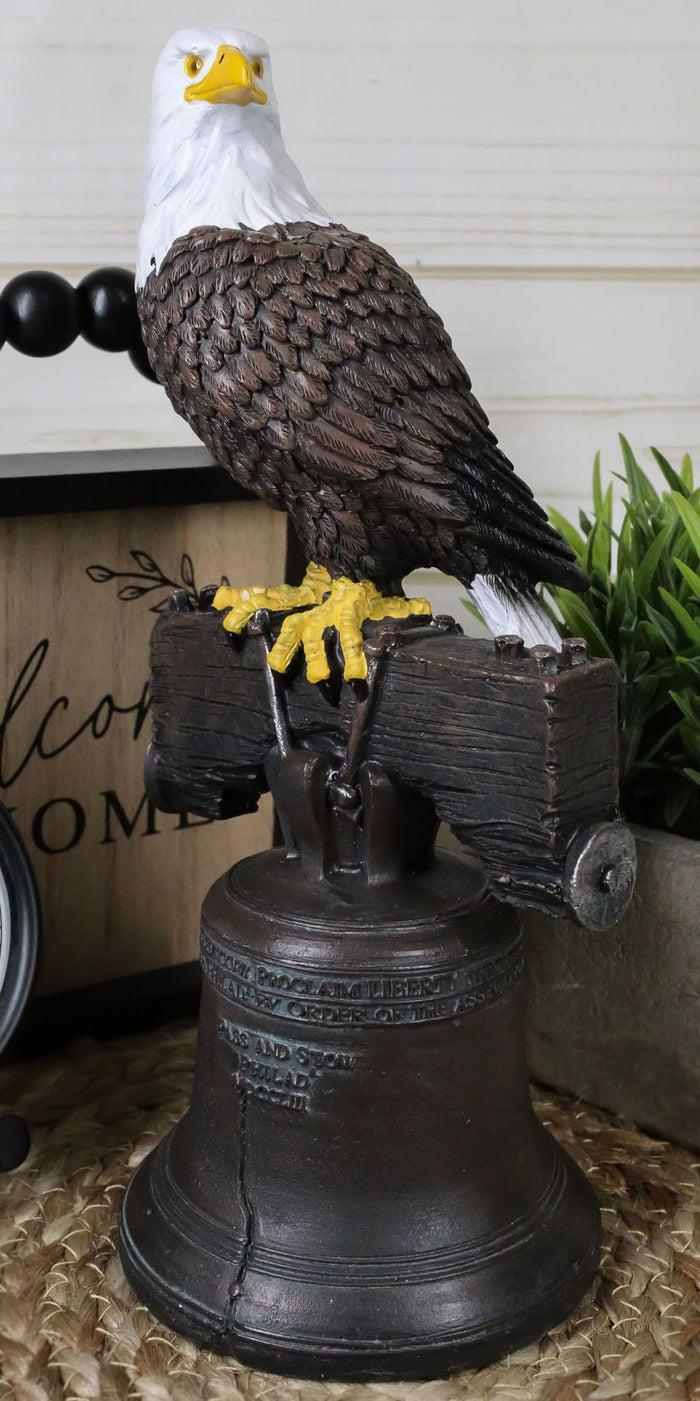 Independence Day American Patriotic Bald Eagle Perching On Liberty Bell Figurine