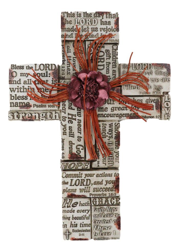 Inspirational Bible Verses Faith Grace Hope Red Flower With Strings Wall Cross