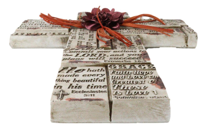 Inspirational Bible Verses Faith Grace Hope Red Flower With Strings Wall Cross